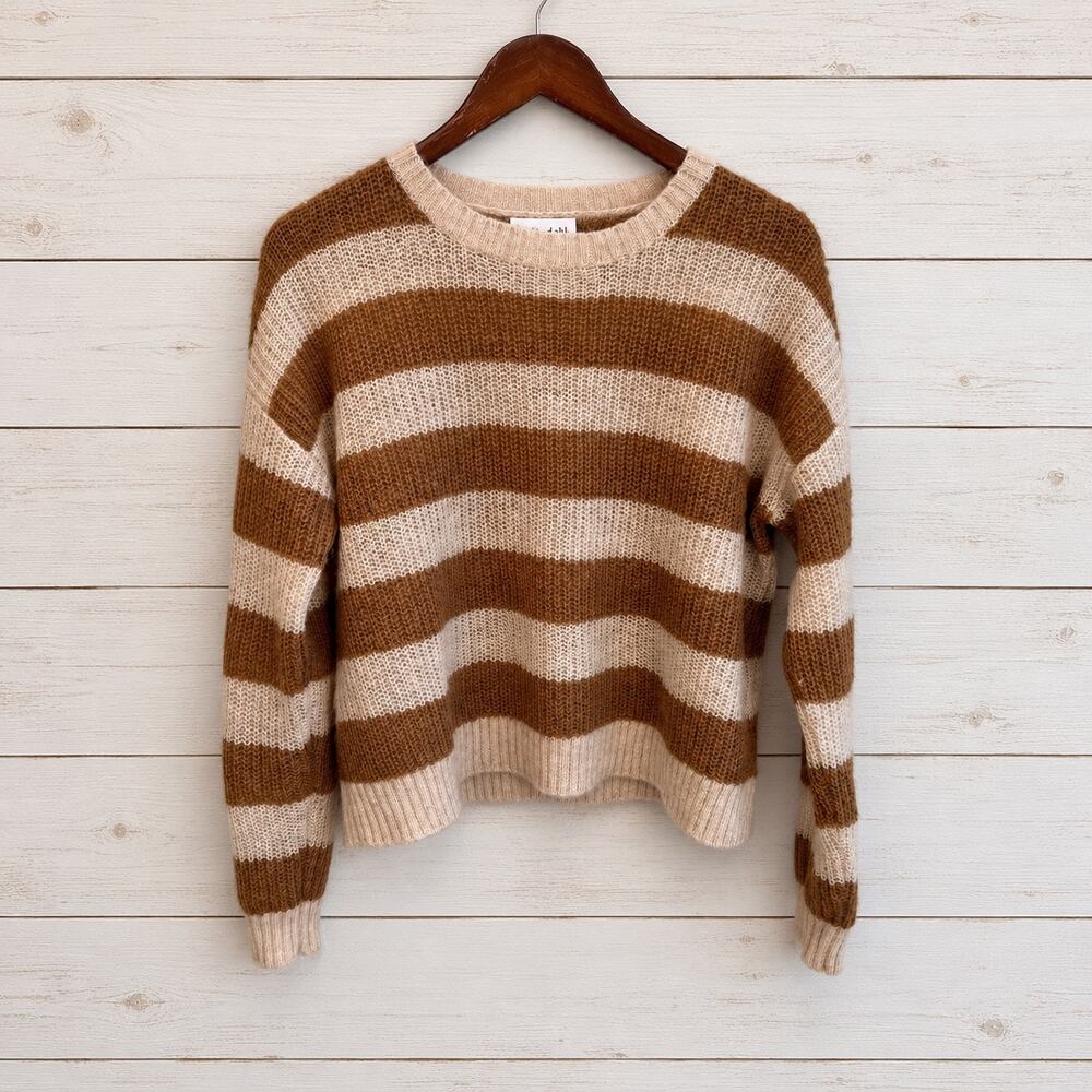 Bella Dahl Mohair Mohair Striped Fuzzy Knit Sweater Brown Cream Size M